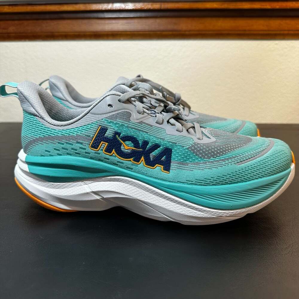 Hoka One One Skyflow Mens 12D Running Shoes Teal Gray Orange NEW